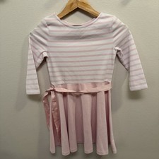 Polo Ralph Lauren Girls Medium 8-10 Pink White Stripe Fit Flare Dress Tie Waist