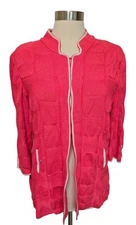 Ming Wang Women Textured Knit Open Front Blazer Jacket Career Size XL Pink