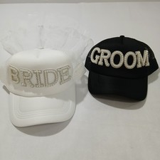 Bride and Groom Hats Pearl Embellished Veil Bachelorette Bridal Shower Wedding
