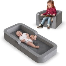 Toddler Travel Bed, Portable Travel Beds - Foldable Soft Foam Floor Cot Grey