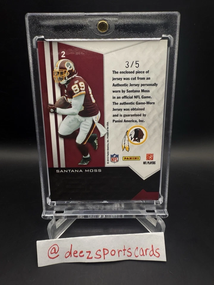 2010 Panini Epix Santana Moss Game Used Worn Logo Reebok Patch Card 3/5 - Image 2 of 2