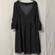 Torrid Babydoll Dress Chiffon Heart Print Button Front Roll Tab Sleeve Goth 1X