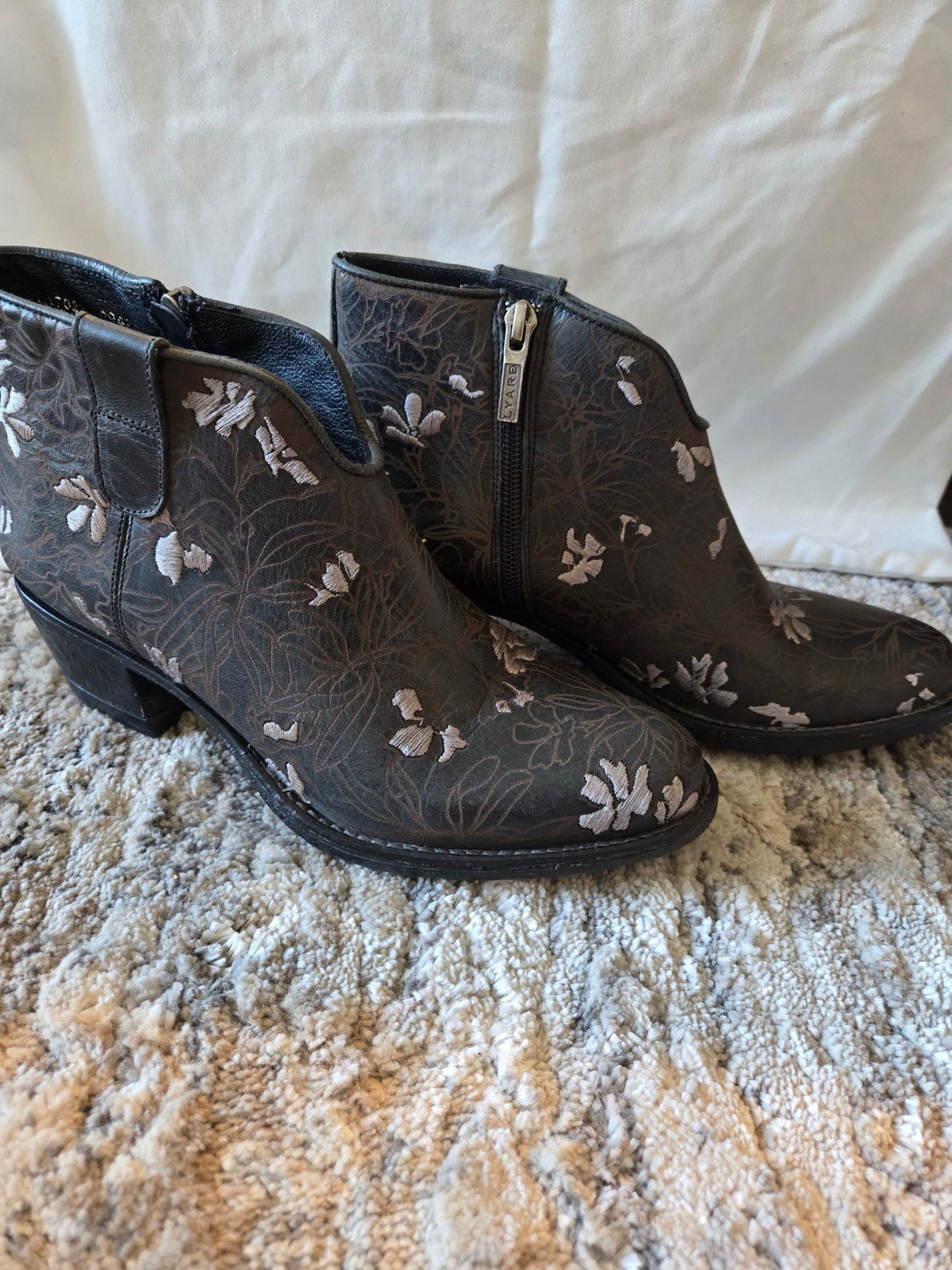 Lyard Floral Embroided Ankle Boots Western Boho Cowgirl 8.5 Women's Shoes Black