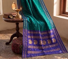 Sanskriti Vintage Saree Green Pure Silk Narayanapet Zari Hand Woven Fabric Sari