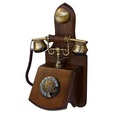 Opis Cable D: The Wooden Vintage Wall Phone for Landline, with a 1921 Model D