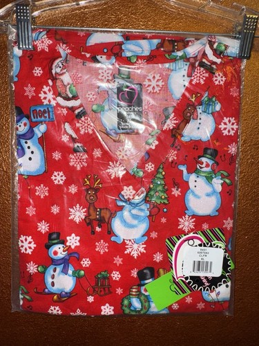 Christmas Scrub Tops XL Snowman Christmas Tree Tafford Peaches - Picture 5 of 7
