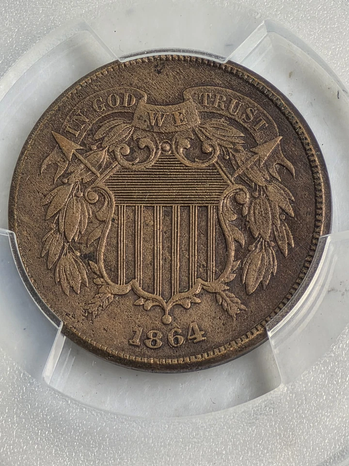 1864 Two 2 Cent Piece 2C PCGS XF Detail - Repunched Date Error #4808 - Image 3 of 4