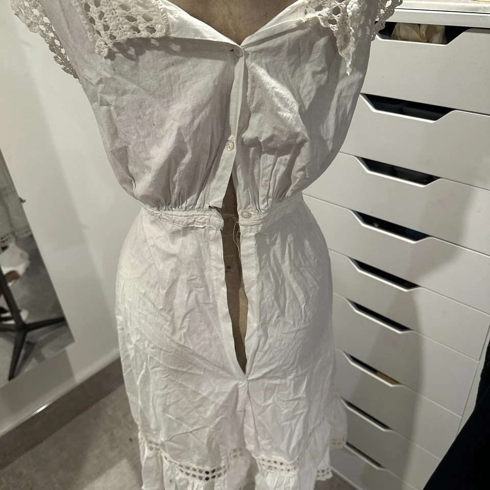 Vestido eduardiano antiguo blanco de encaje de ganchillo de algodón Foto 4 de 4