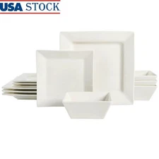 12 Piece Ceramic Dinnerware Set Square Dishwasher Microwave Oven Safe Fine China