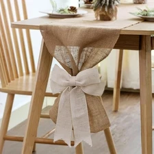 Boho Table Runner: Farmhouse Table Runner with Bows, Linen Rustic Farmhouse 