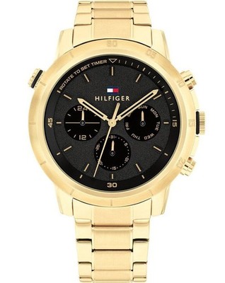 NEU TOMMY HILFIGER 1792109 GOLD TROY UHR SCHWARZES ZIFFERBLATT - GARANTIE
