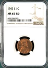 ✅ 1953S Lincoln 1C  Wheat Penny 🔥 RED GEM 🔥 NGC MS65 RD Cent San Francisco 03