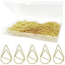 Gold Teardrop Paper Clips Set of 250, Cute Stainless Steel Drop Shape for Off...