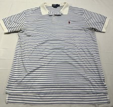 VTG Polo Ralph Lauren Polo Shirt Mens XL White Blue Stripe 100 Cotton Pony Logo