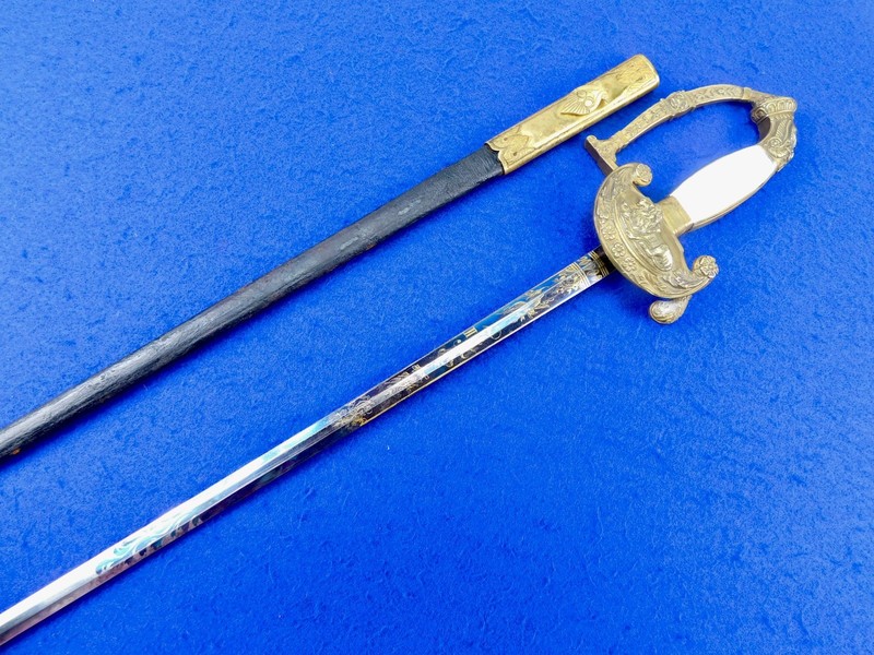 Antique Bavarian Court Official Sword Beamtendegen Blued Gilt Blade Scabbard