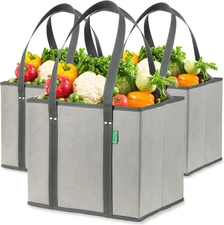 Reusable Grocery Bags (3 Pack) – Heavy Duty Reusable Shopping Bags with Box Shap