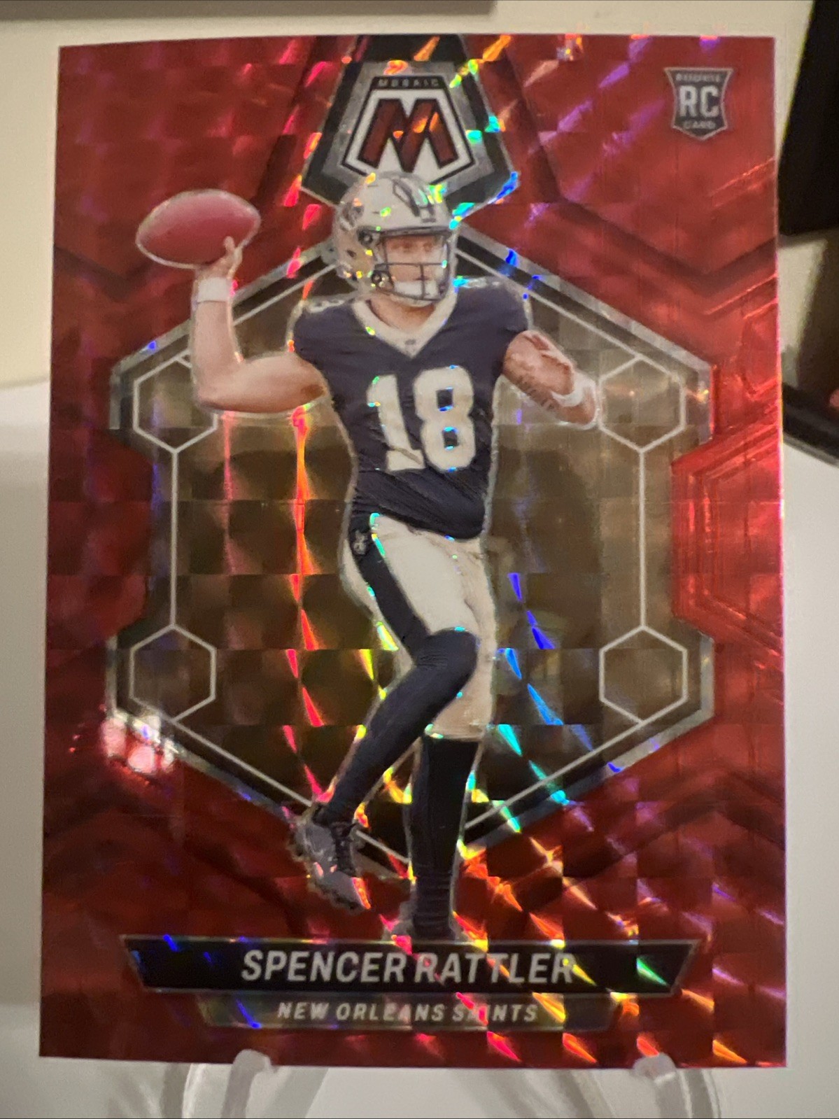 2024 Panini Mosaic Rookies Spencer Rattler #393 Red Mosaic Prizm (RC) Saints