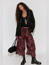 Free People Forever Young Velvet Burnout Pants Brown Combo Maroon NWOT Large
