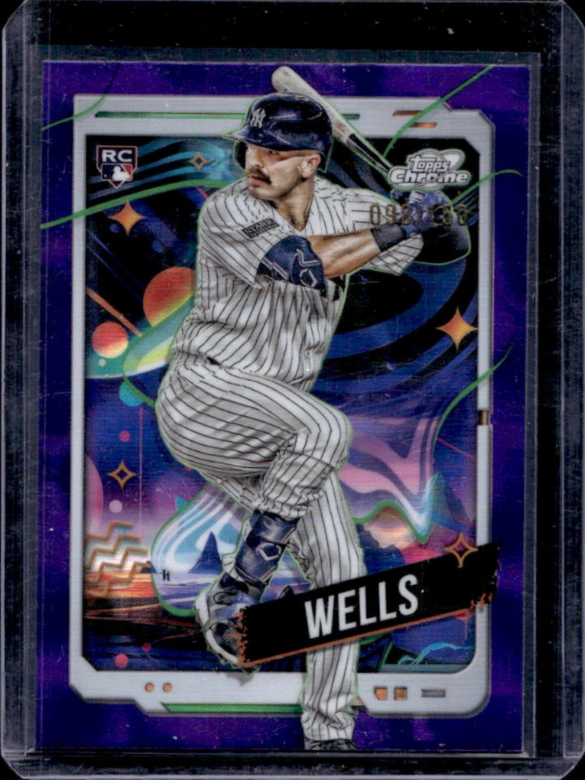 2024 Topps Cosmic Chrome Austin Wells RC Purple Nebula Refractor #98/150 Yankees