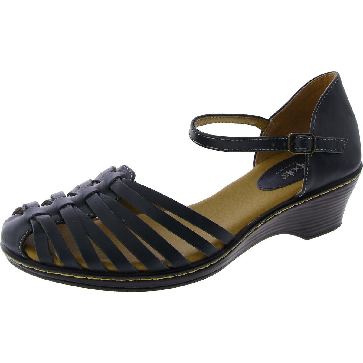 Женские туфли на танкетке с ремешком на щиколотке из темно-синей кожи Softspots, 10 средних (B, M) BHFO 0522