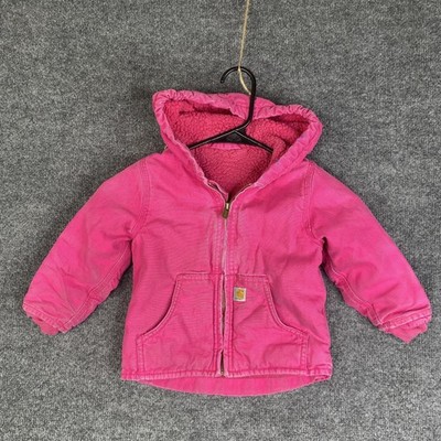 Carhartt Jacket Toddler Girls 2T Pink Sherpa Lined Hooded Full Zip