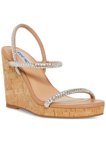 STEVE MADDEN Womens Beige Cork Udell Round Toe Wedge Slip On Heeled Sandal 9.5