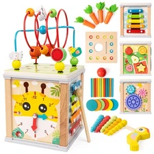 Wooden Activity Cube | 10-in-1 Montessori Toys | Multipurpose Baby Educationa...