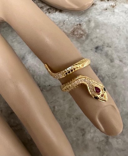 Genuine Ruby Diamond Emerald Coiled Snake Ring 14K Yellow Gold on solid 925 coil - Picture 9 of 16