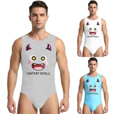 Mens Jumpsuit Leotard Bodysuit Tail Detail Pajamas Buttoned Crotch Nightwear