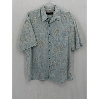 Tori Richard Shirt Mens Large Blue Floral Cotton Aloha Hawaiian Beach Summer