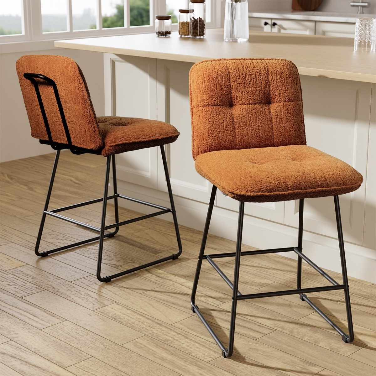 Brown Counter Height Bar Stools Set of Wide Seat 26 inch Bar