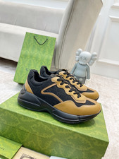Gucci Rhyton Black GG Mesh Tan Leather Chunky...