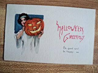 HALLOWEEN Pretty Girl con Jack O Lantern cartolina d'epoca NASH serie 42