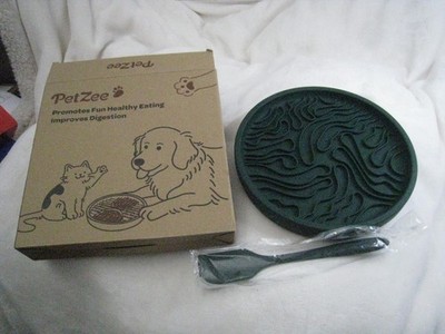 Petzee Combo Dog Cat Slow Feeder & Lick Mat Spatula NEW BOWL Green Silicone 7''
