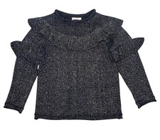 Crewcuts Girls Navy Gold Metallic Ruffle Sweater Size 6-7
