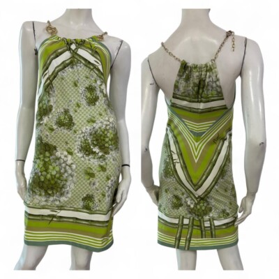 CLASS ROBERTO CAVALLI Kleid Dress weiß Blumenmuster grün Gr. IT 42