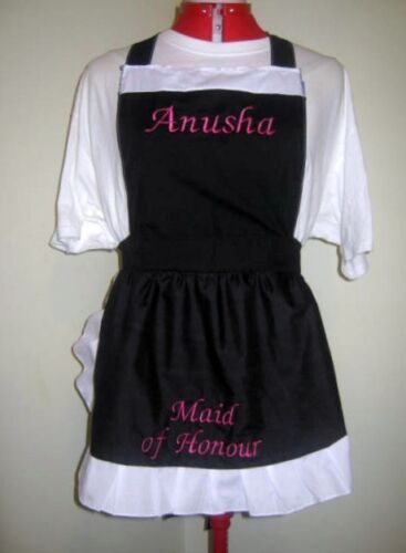 BRIDAL SHOWER APRONS personalised LARGER NAME on BIB & TITLE on SKIRT M2O - Photo 1 sur 9