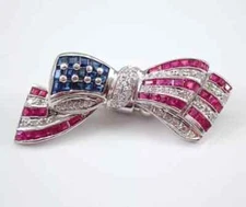 2Ct Princes Lab-Created Red Ruby Ribbon Bow Tie Pin Brooch 14K White Gold Plated