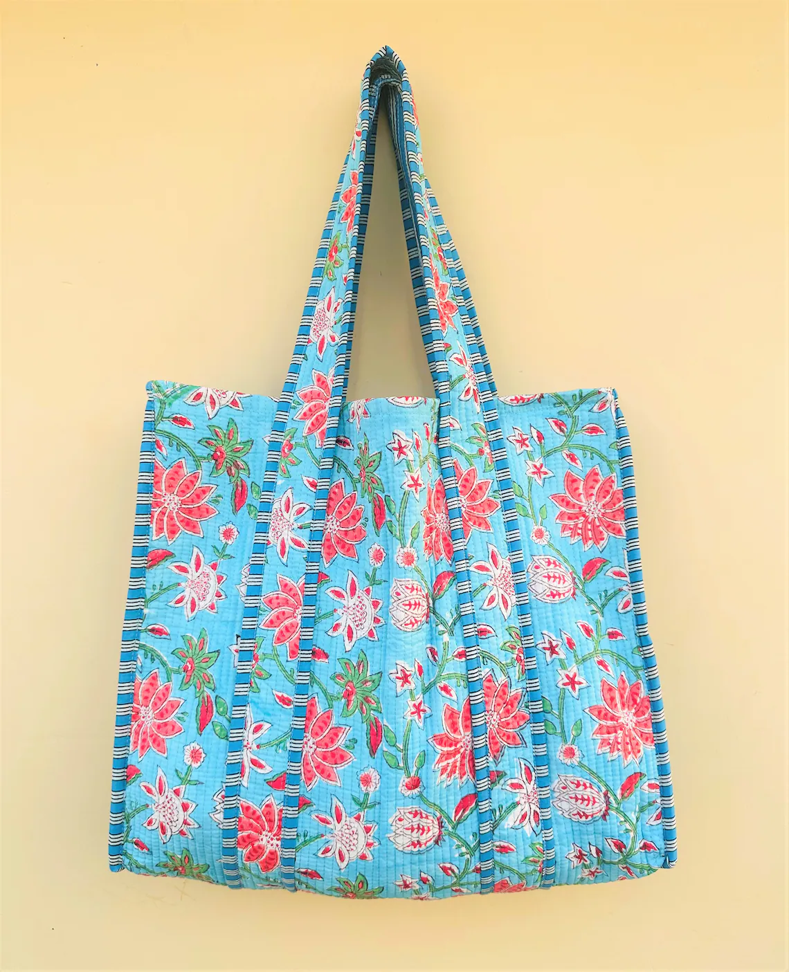 TOTE BAG - Quilted Cotton Handprinted Reversible Large Tote Bag - Shopping Tote