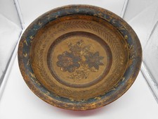 ANCIENNE GRANDE JATTE / PLAT / SALADIER EN BOIS PEINT & SCULPTÉ RUSSIE XIX ème