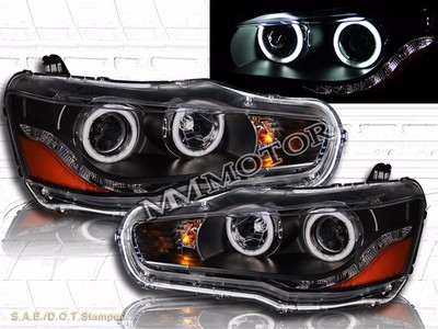 2008-2011 MITSUBISHI LANCER/EVO X CCFL TWIN HALO LED PROJECTOR HEADLIGHTS BLACK