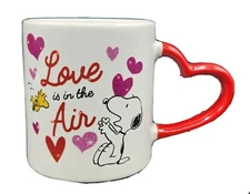 Peanuts SNOOPY WOODSTOCK Love Is In The Air, Valentine’s Day, Heart Handle  Mug 