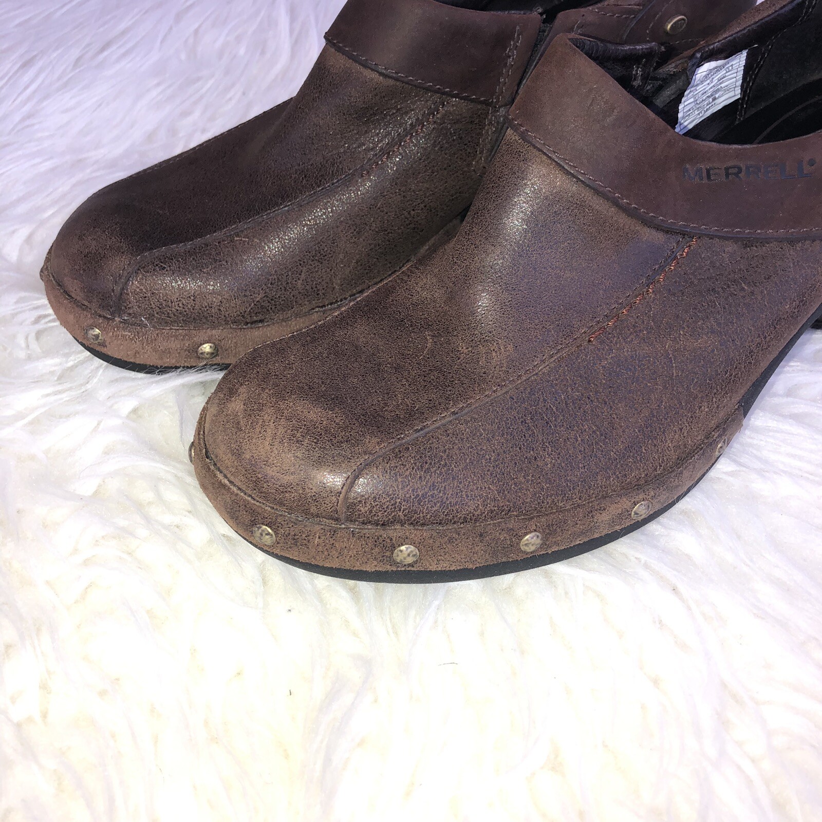 Zoccoli MERRELL donna Luxe Drizzle pelle marrone borchie comodi mules taglia 7