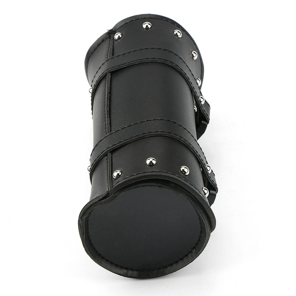 Leather Roll Barrel Saddle Bag For Motorcycle Handlebar Tool Storage Bag Black - Image 4 of 4