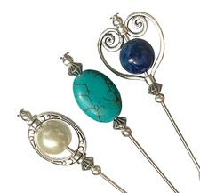 3 X Hat Pins Lapis Lazuli, Turquoise Gemstones Pearl Ladies Wedding Hats 👒