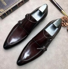 Mens British Pointy Toe Dress Business Buckle Slip On Formal Real Leather Shoes