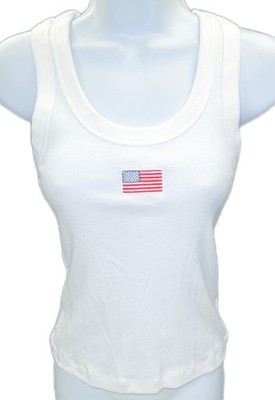 Medium Universal Threads White Ribbed Fitted Tank American Flag Patriotic