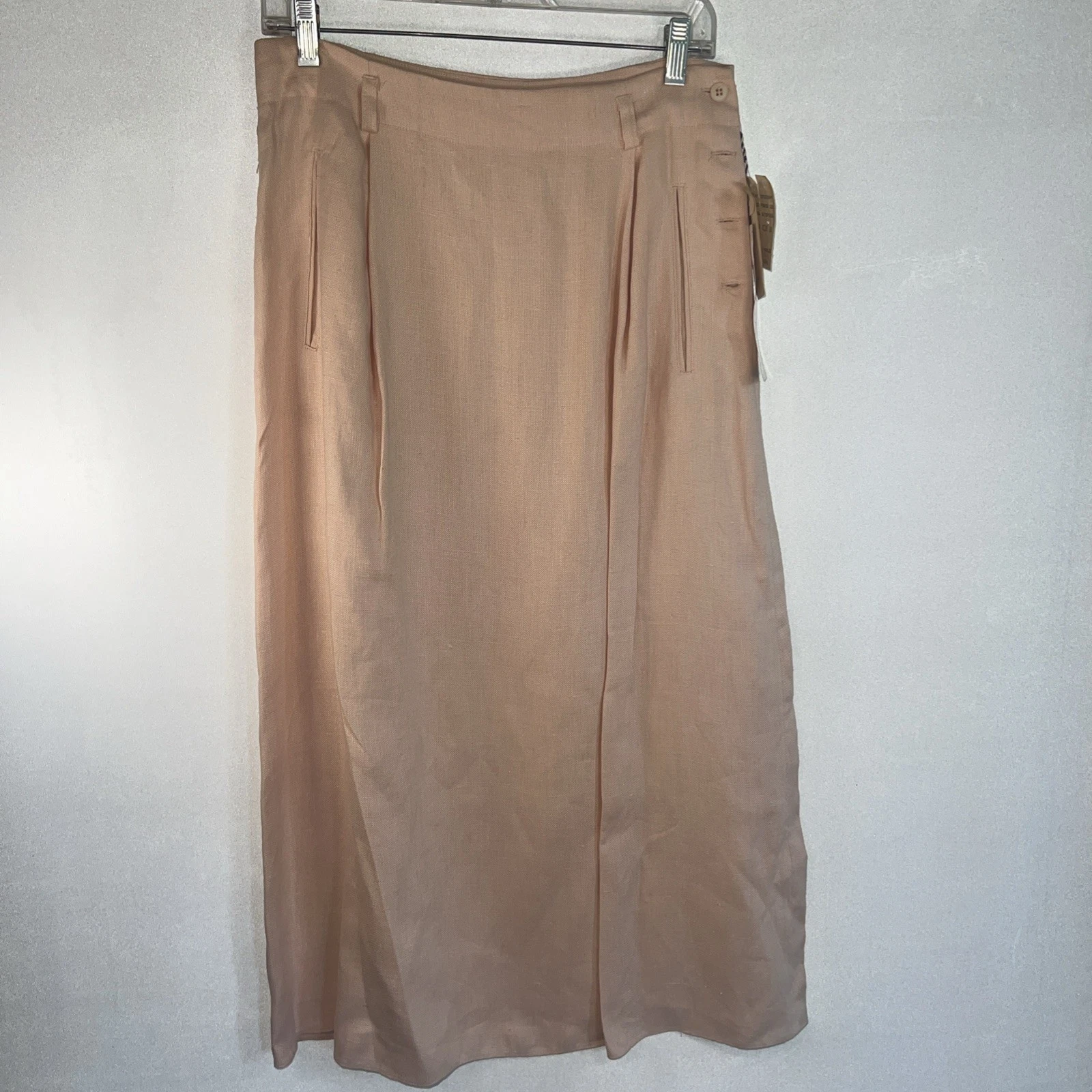 Calvin Klein Pleated Linen Maxi Skirt High Waist Sz 10 Peach USA Union Made New