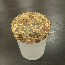 Mike Ally NYC Bath Gold Frosted Glass Cotton ball Jar Canister Enamel Crystal
