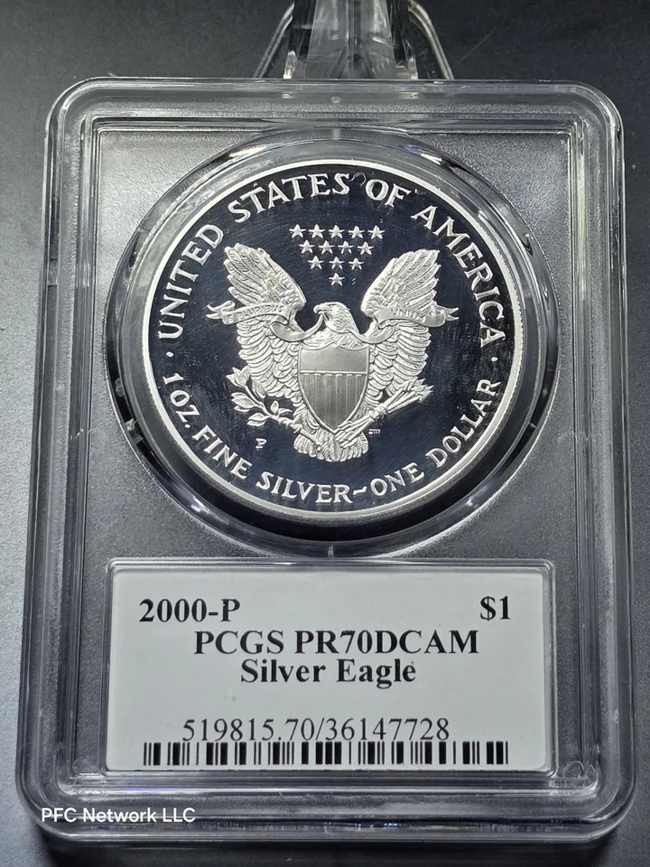 Mercanti Signature 2000-P $1 Silver Eagle PCGS PR PF 70 DCAM Off Quality - Image 3 of 4